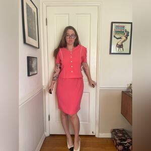 80s Vintage Pink Power Suit Dress